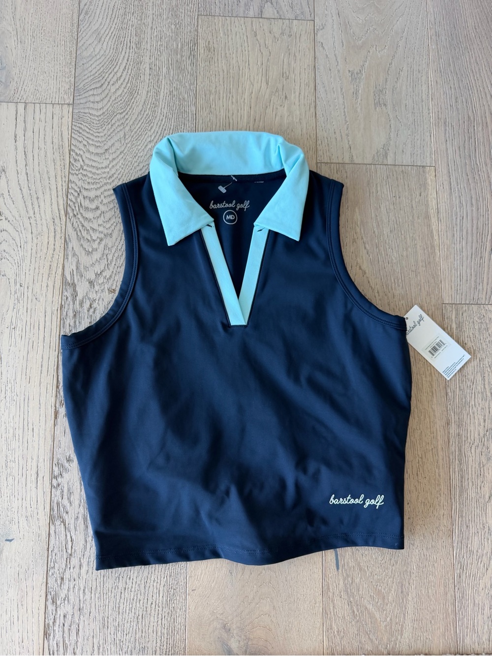 Barstool Golf V Neck Collar Women's Sleeveless Golf Polo Shirt Navy medium